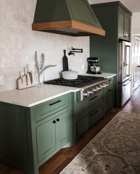 Black Wood And Green Kitchen, Brandenburg, Countertop For Green Cabinets, Black Appliances Green Cabinets, Vogue Green Cabinets, Sherwin Williams Green Cabinets Kitchen, Best Sherwin Williams Green For Cabinets, Dark Sage Green Cabinets, Pristine Wilderness Sherwin Williams