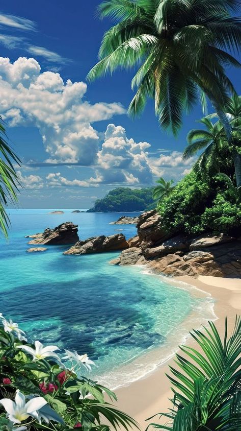 Tropical land landscape outdoors. | premium image by rawpixel.com Wallpaper Images Beautiful, Tropical Pictures Aesthetic, Travel Aesthetic Summer, Wallpaper Aesthetic Hawaii, Island Wallpaper Aesthetic, Pretty Summer Wallpapers, Beautiful Beaches Paradise Tropical, Summer Aesthetic Painting, Cute Summer Wallpapers Aesthetic