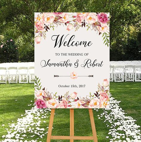 Peony Floral Wedding Welcome Sign by Firefly Digital Dreams Wedding Welcome Boards, Wedding Welcome Board, Paper Flower Garlands, Welcome Sign Wedding, Blush Peonies, Printable Wedding Sign, Wedding Entrance, Peach Blush, Reception Signs