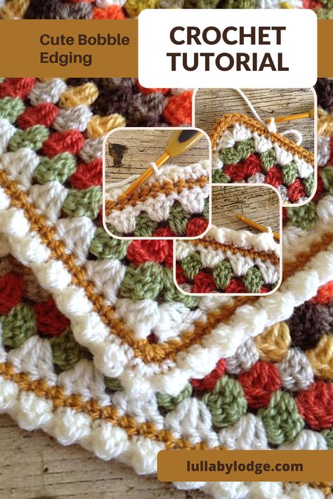 Christmas Crochet Borders, Amigurumi Patterns, Bobble Edging Crochet, Fancy Crochet Edging Pattern Free, Bobble Stitch Edging Crochet, Crochet Bobble Borders For Blankets, Bobble Stitch Border Crochet, Pretty Crochet Edging, Bobble Stitch Crochet Border