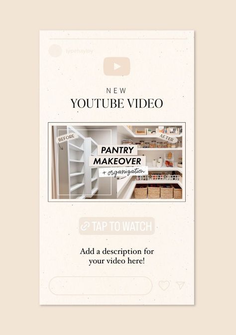 Download this template to share your new YouTube video on Instagram stories. Just add your thumbnail photo and link right on top! Thumbnails For Youtube, Ig Story Template, Youtube Video Template, Photo Cutout, Handwritten Text, Link Youtube, Pantry Makeover, Thumbnail Design, Instagram Graphic