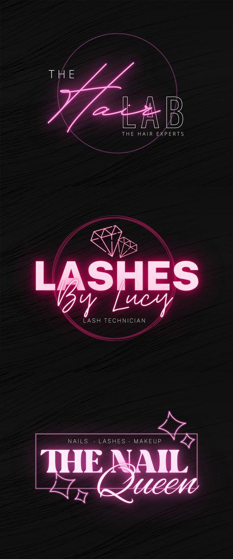 Neon Pink Logo Templates for canva Logos For Hair Business, Logo Design For Hair Business, Hair Business Logo Design, Hair Page Names Ideas, Name For Hair Business, Hair Stylist Logo Ideas, Apps For Logo Design, Brand Names For Hair Business, Lashes Names Ideas Business