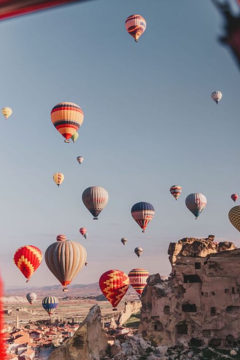 Hot air ballooning in Cappadocia, Turkey Cappadocia Turkey Aesthetic, Turkey Balloons, Air Balloon Festival, Balloons Photography, Hot Air Balloon Festival, Cappadocia Turkey, Picture Collage Wall, Turkey Travel, Air Balloons