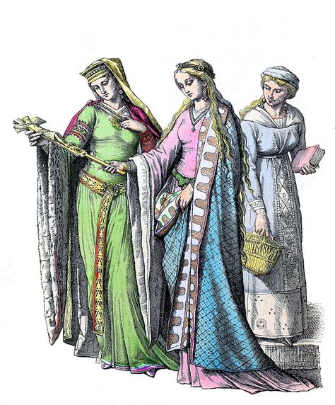 Middle Ages fashion history in Germany. | World4 12th Century Clothing Women, 1300s Fashion, 1100s Fashion, 12th Century Clothing, 13th Century Clothing, Middle Aged Women Fashion, Middle Ages Clothing, Medieval Germany, Aged Clothing
