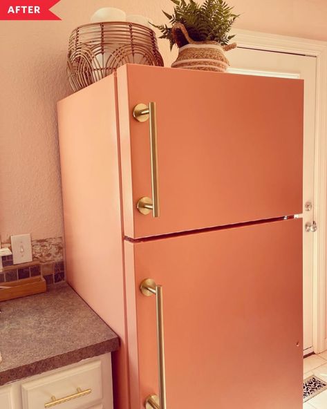 Navy Refrigerator, Vinyl Wrapped Fridge, Microwave Makeover, Wallpaper On Fridge, Diy Fridge Makeover, Contact Paper Fridge, Byers House, Appliance Makeover, Refrigerator Makeover