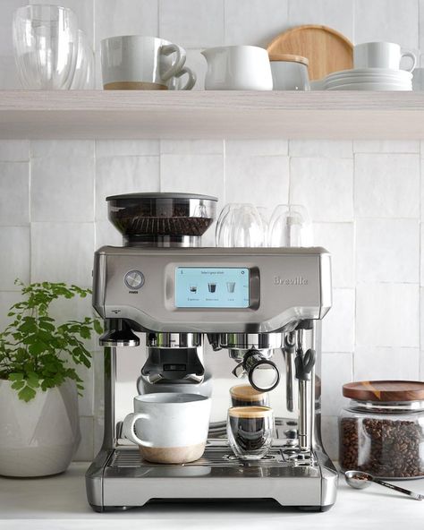 Crate and Barrel on Instagram: “Do you have a countertop coffee station at home? This countertop coffee station, with espresso machine from @breville, is ready to pour you…” Breville Barista Touch, Breville Espresso Machine, Breville Espresso, Espresso Machine Reviews, Automatic Espresso Machine, Espresso Bar, Espresso Maker, Espresso Machines, Milk Frother