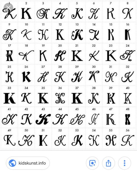 K In Different Fonts, Writing Fonts Tattoo, Letter K Font, Letter K Tattoo, Tattoo Writing Fonts, Letter K Design, Tattoo Writing, Datum Tattoo, Old English Alphabet