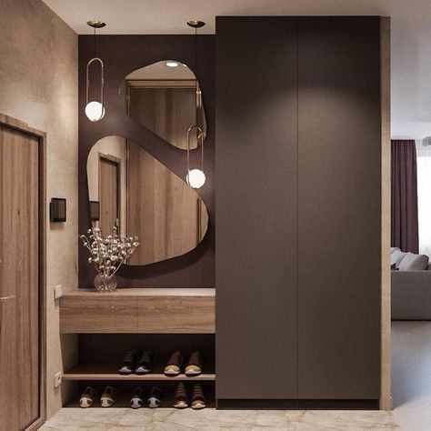 TOP! MODERN HOME ENTRANCE DESIGNS - HOUSE ENTRYWAYS AND ENTRANCEWAY IDEAS Shoe Cabinet Design, Vstupná Hala, Hal Decor, Apartment Entrance, Entrance Furniture, Hall Mirrors, Home Hall Design, Wardrobe Door Designs, Hallway Designs