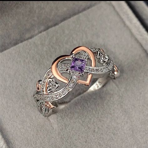 Absolutely Stunning!!! Size 8 Brand New 2 Tone Heart Ring 925 Stamped Sterling Silver /Gold Plate Purple Zircon Stone In Middle Amethyst Birthstone Ring, Amethyst Birthstone, Casual Rings, Purple Sapphire, Heart Shaped Rings, Men's Jewelry Rings, Engagement Jewelry, Love Ring, Amethyst Stone