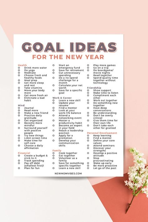 Here are New Years resolution ideas for 2021. Use this list to help you set your goals for the year. New Year List Goal, 2024 To Do List Ideas, How To Set Goals For The Year, Self Goals List, Plan Goals Ideas, 3 Goals In Life, To Do List New Year, Self Care Goals Ideas, New Year Plans Ideas