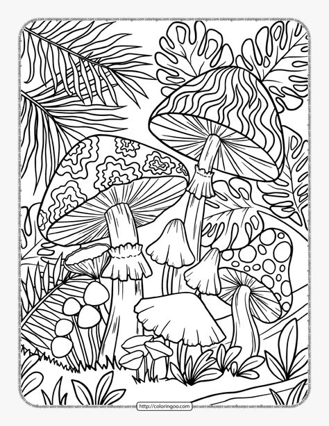 printable mushroom forest coloring page Mushroom Coloring Pages, Mushroom Coloring, Forest Coloring Pages, Fargelegging For Barn, Coloring Pages Nature, Forest Coloring, Witch Coloring Pages, Mushroom Forest, Coloring Pages Inspirational