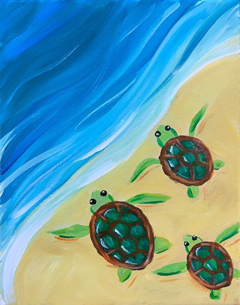 How To Paint Turtles, Simple Sea Turtle Painting, Turtle Easy Painting, Painting Of Turtle, Hawaii Beach Painting, Cute Water Paintings Easy, What To Draw With Paint, Ocean Turtle Painting, Easy Paintings Animals