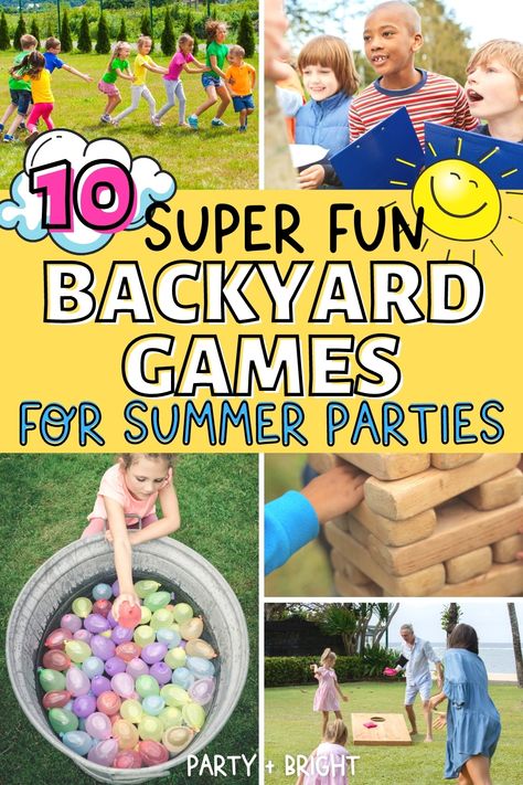 Fun Backyard Birthday Party Ideas, Diy Outdoor Birthday Party Games, Outdoor Games For Birthday Party, Kids Part Games, Kids Backyard Party Games, Back Yard Party Games, Kid Birthday Party Games Outdoor, Outside Games For Birthday Parties, Outdoor Kids Birthday Party Games