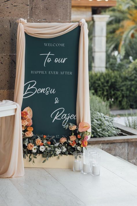 Reception Welcome Board Ideas, Welcom Board For Engagement, Welcome Board For Wedding Entrance, Wedding Entrance Board Ideas, Engagement Entrance Board Ideas, Wedding Ideas Entrance, Welcome Board Wedding Ideas, Peach Decorations Wedding, Entrance Design For Wedding