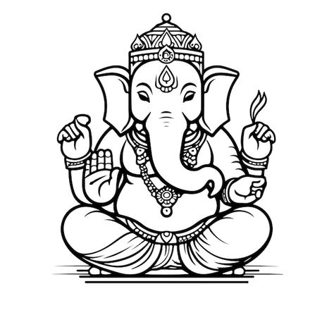Croquis, Ganesh Clipart Black And White, Lord Ganesha Line Art, Ganesh Line Drawing, Small Ganesha Tattoo Design, Ganesha Outline Drawing, Ganesha Mehndi Design Easy, Ganesha Coloring Page, Ganesh Outline Drawing