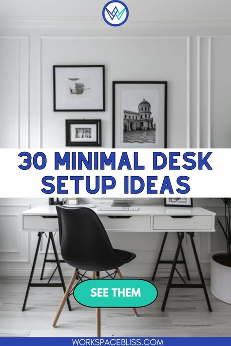 Sleek Black and White Desk in a Home Office White Office Desk Ideas, Home Office Simple, Desk Setup Minimal, Minimalist Home Office Ideas, Desk With Plants, Minimalist Desk Setup, Black And White Desk, Desk Setup Ideas, Minimal Desk Setup