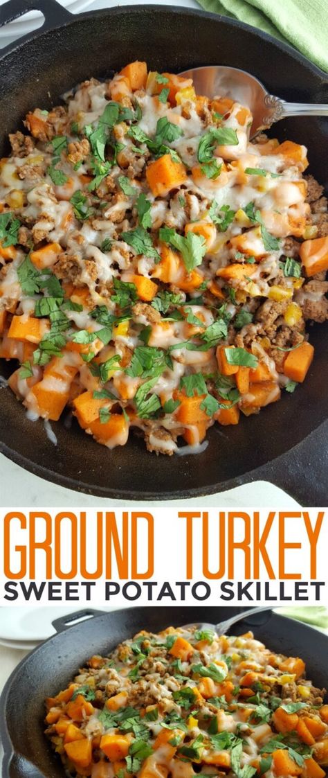 Ground Turkey Sweet Potato Skillet, Turkey Sweet Potato Skillet, Ground Turkey Sweet Potato, Sweet Potato Skillet Recipes, Zucchini Pommes, Turkey Sweet Potato, Gluten Free Meal, Potato Skillet, Sweet Potato Skillet