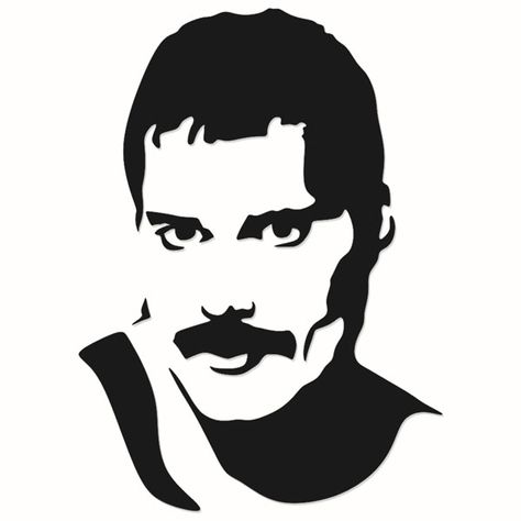 Freddie Mercury Stencil Art, Freddie Mercury Outline, Black And White Silhouette Art, Freddie Mercury Silhouette, Freddie Mercury Drawing, Queen Black And White, Mercury Tattoo, Freddie Mercury Tattoo, Black And White Silhouette