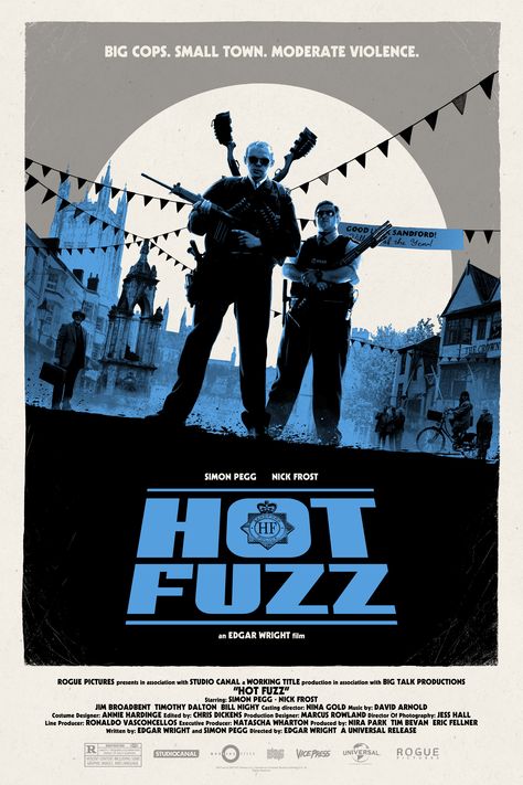 Simon Pegg, Matt Ferguson, Cornetto Trilogy, Hot Fuzz, Big Talk, Edgar Wright, Film Posters Art, Film Poster Design, Movie Poster Wall