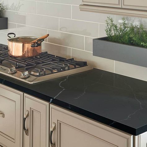 Honed Granite Countertops, Light Granite Countertops, Dark Granite Countertops, Grey Granite Countertops, Black Quartz Countertops, Black Granite Kitchen, Kitchen Trends 2020, Brown Granite Countertops, White Cabinets White Countertops