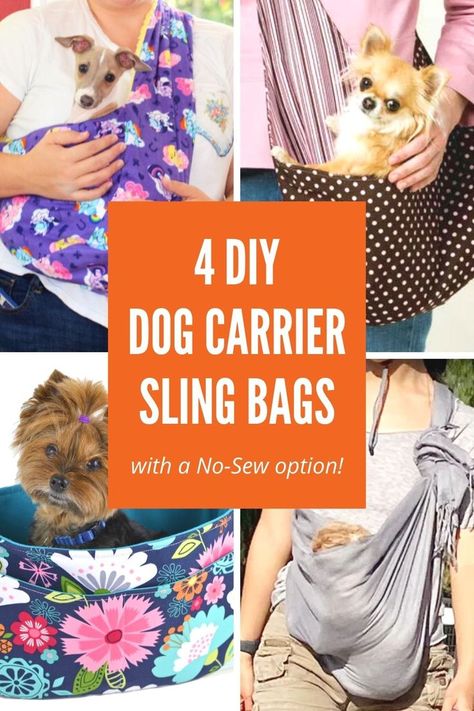 4 DIY Dog Carrier Sling Bag Patterns - plus 1 no-sew option! Puppy Wrap Carrier, Diy Dog Sling Carrier Pattern, Diy Dog Travel Bag, Dog Bag Carrier Diy Sewing Patterns, Dog Sling Sewing Pattern, Dog Bag Pattern, Diy Dog Carrier Pattern, Pet Carriers Diy Sewing Patterns, Small Dog Diy Projects