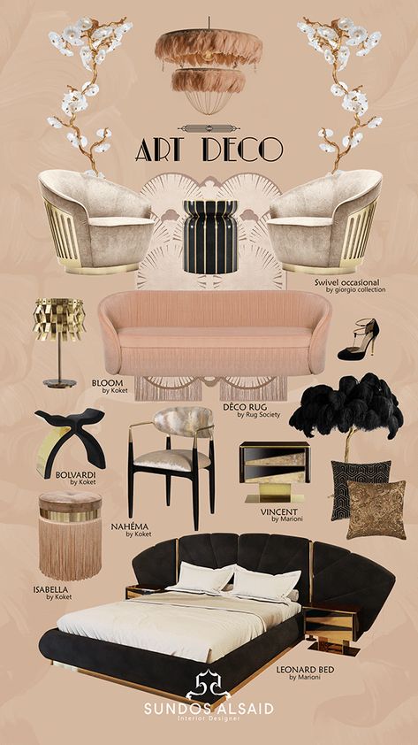 Art Deco Privacy Screen, Chanel Inspired Living Room, Art Deco Interior Inspiration, Home Office Art Deco, Art Deco Interior Design Mood Board, Art Deco Bedroom Mood Board, 1920 Design Interiors, Art Deco Bedroom Pink And Green, Art Deco Airbnb
