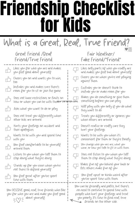 How to Help Kids Find Great, True, Real Friends with this Friendship Checklist Positive Peer Interactions Social Skills, Friendship Club Ideas, Kindness Craft, Friendship Issues, Regulation Activities, Fair Weather Friends, Friendship Activities, Friendship Skills, Be A Good Friend