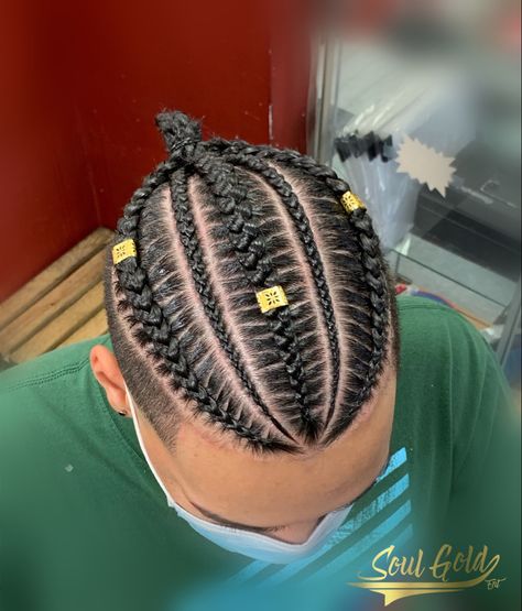 3 Braids (Man Bun) Valentine Braids For Men, Mens Dutch Braids, 3 Braids Hairstyle Men, Men’s Cornrows Ideas, Braids Man, Cornrow Ideas, Boys Braids, Boy Braid Styles, Cornrows Men