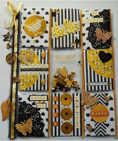 Pocket letter - black, white and gold | by peachesandpinklemonade Fall Pocket Letter Ideas, Happy Mail Ideas, Pocket Letters Tutorials, Loaded Envelopes, Pocket Letter Pals, Pocket Pal, Mail Ideas, Art Trading Cards, Pocket Letter