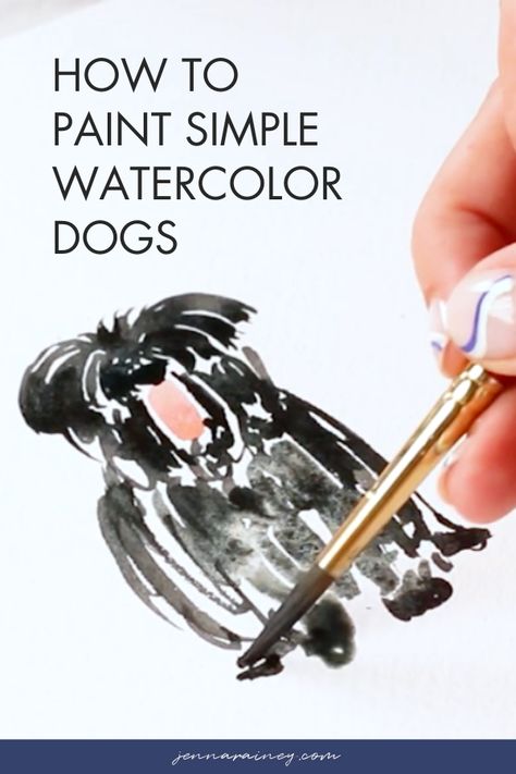 Loose Watercolors How To Paint, Painting Dog Easy, Watercolor Dogs Tutorial, Watercolor Dogs Easy, Dog Watercolor Painting Easy, Fun Watercolor Paintings, Jenna Rainey Watercolor, How To Paint Dogs, How To Make Watercolor Paint