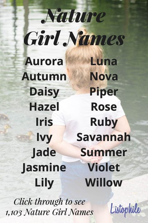 1,103 Nature Girl Names. A nature name will associate your daughter with the vibrant pull of the most powerful forces in the world. Click through to see more Nature Girl Names. Nature Names Girl, Fantasy City Names Ideas, Nature Names For Girls, Powerful Girl Names, Weather Names, Nature Girl Names, List Of Girls Names, Nature Names, Cool Boy Names