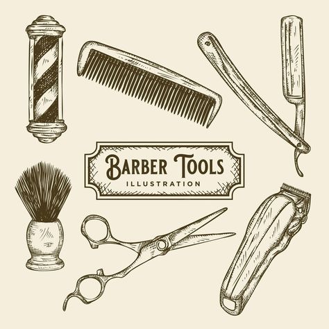 Barber Tools Drawing, Barber Graphic Design, Barber Shop Drawing, Barber Illustration, Tools Illustration, Barber Business Cards, Barber Shop Interior, Visiting Card Templates, Business Card Design Simple