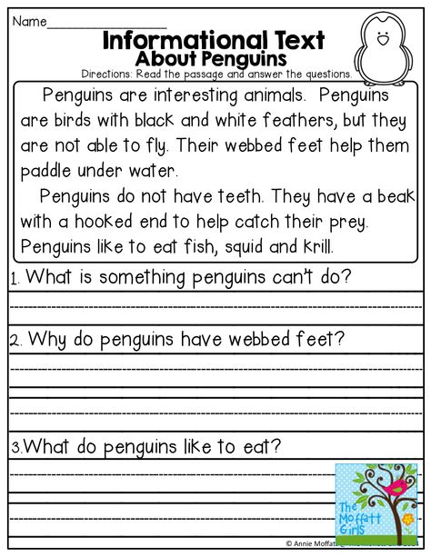 Informational Text about Penguins and TONS of other great printables! Information Text Activities, Informative Text Activities, Grade 2 Literacy Activities, 1st Grade Reading Comprehension, 2nd Grade Reading Comprehension, First Grade Reading Comprehension, Elementary Worksheets, Nonfiction Text Features, 2nd Grade Worksheets