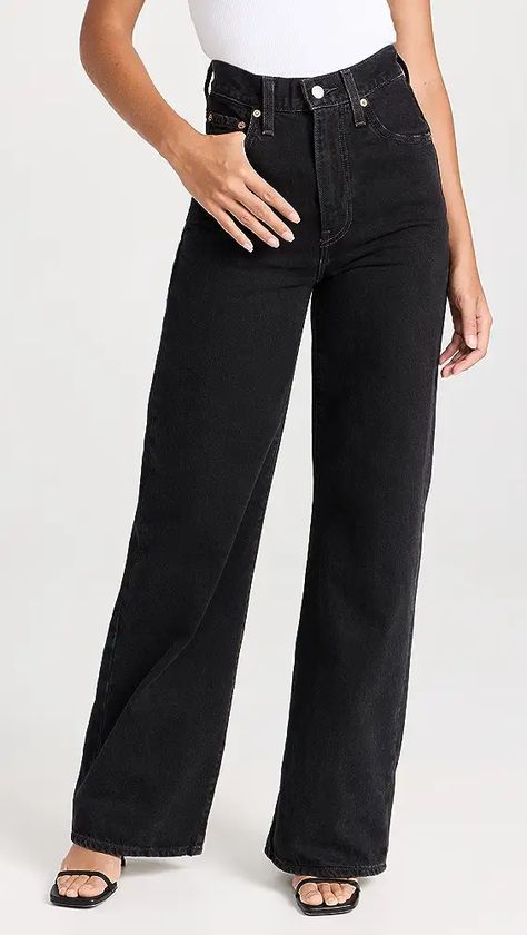 ribcage jeans | Shopbop How To Style Wide Leg Jeans, Wide Leg Black Jeans, Style Wide Leg Jeans, Black Wide Leg Jeans, Levi's Ribcage, Ribcage Jeans, Levis Outfit, Black Jeans Outfit, Jeans Fabric