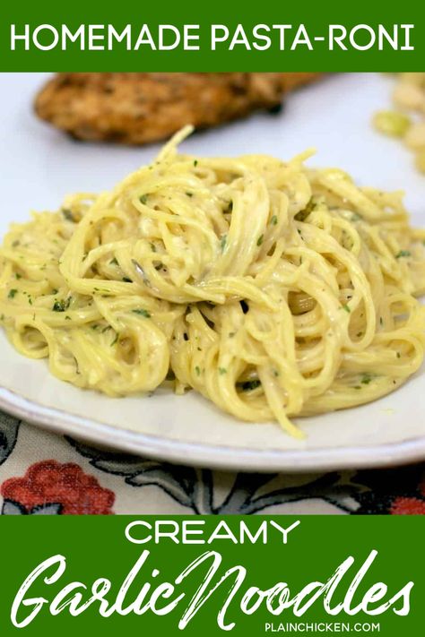 Homemade Pasta Noodles Recipe, Garlic And Olive Oil Vermicelli Pasta Roni, Essen, Creamy Garlic Noodles Recipe, Homemade Garlic Noodles, Homemade Pasta Side Dishes, Homemade Noodle Sauce, 15 Minute Pasta, Diy Pasta Roni