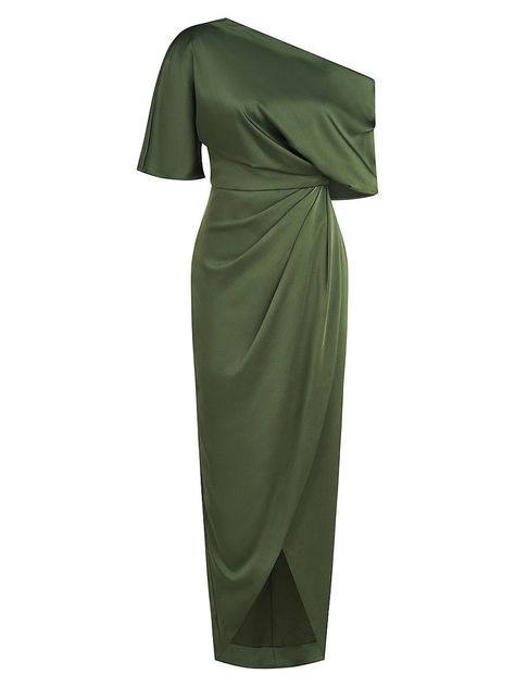 THEIA Women's Rayna One-Shoulder Gown | The Summit One Shoulder Drape Dress, Theia Couture, Draped Gown, Drape Gowns, One Shoulder Gown, Draped Dress, Tall Model, Mother Of The Groom, Moss Green