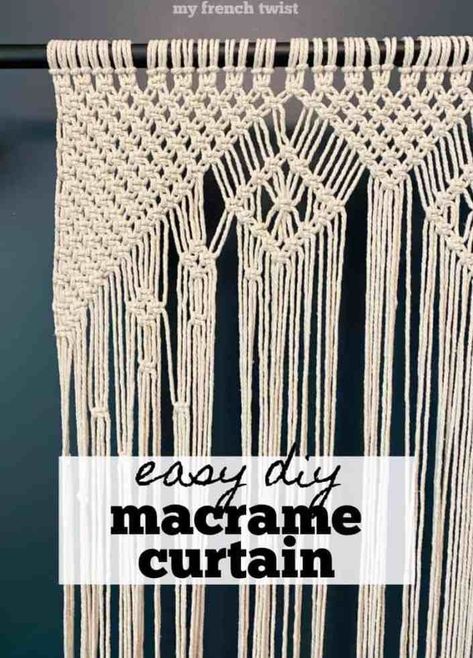 This is an easy tutorial for a simple macrame curtain. It doesn't have to be complicated to add a sweet boho vibe! Diy Beaded Window Curtain, Simple Macrame Curtain Diy, Macrame Door Curtain Pattern Free, Small Macrame Curtain, Macrame Curtains Window Coverings, How To Make A Macrame Curtain, Diy Boho Curtains Living Room, Diy Macrame Valance, Macrame Window Valance Diy