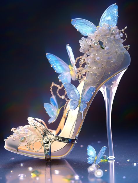 Prom Shoes High Heels Elegant, Wedding Shoes Bride Butterfly, High Heels Butterfly Shoes, Butterfly Heels Blue, Fairy Shoes Blue, Wedding Shoes Butterfly, Fantasy Wedding Shoes, Butterfly Wedding Shoes, White Butterfly Heels