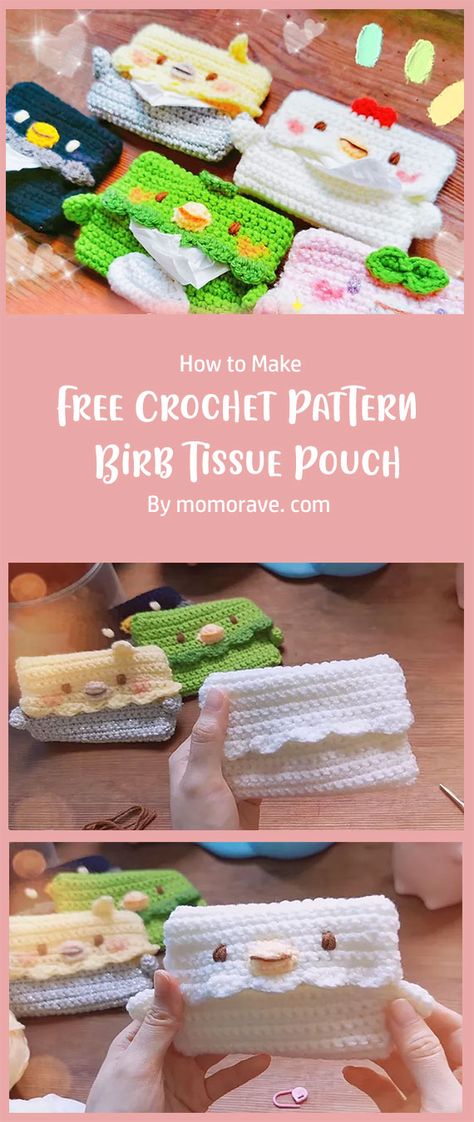 The Free Crochet Pattern for the Birb Tissue Pouch by momorave.com is an engaging and delightful project for crochet enthusiasts. With this detailed instructions, you can easily create your very own charming Birb Pouch. Amigurumi Patterns, Crochet Tissue Pouch, Crochet Tissue Holder, Crochet Car Accessories Pattern Free, Crochet Hook Case Free Pattern, Pocket Tissue Case, Crochet Projects To Sell, Crochet Craft Fair, Quick Crochet Gifts