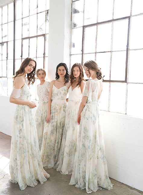 Bridesmaid Dresses Floral Print, Bridesmaid Dresses Separates, Printed Bridesmaid Dresses, Jenny Yoo Bridesmaid Dress, Jenny Yoo Bridesmaid, Floral Bridesmaid Dresses, Sage Green Bridesmaid Dress, Bridesmaids Dress Inspiration, Bridesmaid Inspiration