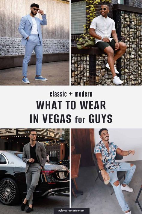 Looking for mens Vegas outfits? Get modern and stylish mens Vegas outfit ideas for night life, casual days, pool parties, going to the club, semi formal dinners, cocktail bars, summer or winter season, and more! (mens Vegas outfit night, Vegas outfit ideas) Las Vegas, Men’s Casual Vegas Outfits, Vegas Outfit Ideas For Men, Las Vegas Mens Outfit, Mens Night Club Outfit, Mens Vegas Outfit Night Semi Formal, Men Vegas Outfit Club, Vegas Outfit Men Club, Men’s Vegas Club Outfits