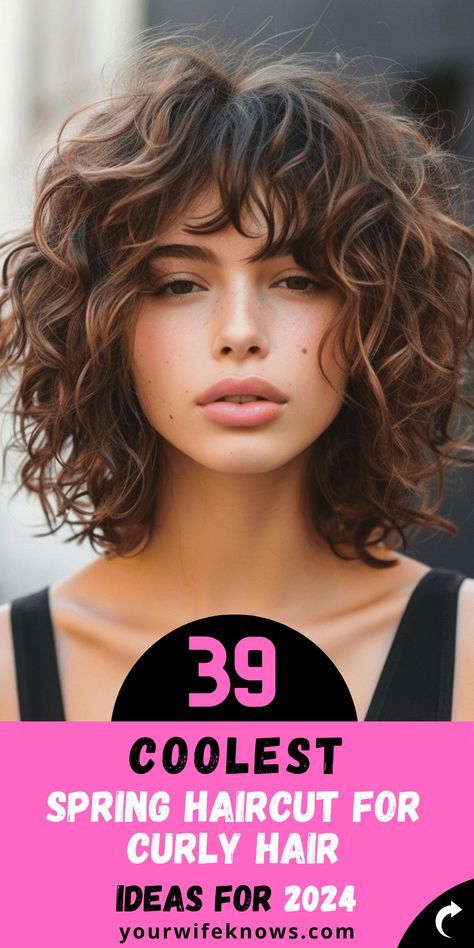 Short 2c Hairstyles, Shoulder Length Haircuts For Curly Hair, Curly Bob With Layers, Curly Hair With Long Bangs, Chin Length Curly Hair With Layers, Curly Shag Bob, Curly Wolf Cut With Bangs, Shoulder Length Curly Hair With Layers, Short Curly Shag