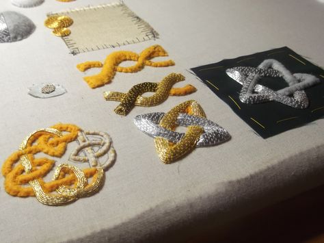 goldwork padded embroidery | Flickr - Photo Sharing! Patchwork, Raised Embroidery Techniques, Goldwork Techniques, Padded Embroidery, Hanging By A Thread, Goldwork Embroidery, Tambour Beading, Gold Work Embroidery, You Raise Me Up