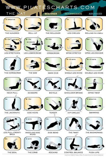 Mat Poster for Studio or Home Use-Get in Shape with These Pilates Exercises #Pilates Reformer Workout, Girl Exercise, Beginner Pilates, Pilates Abs, Pilates Exercises, Pilates Mat, Pilates Video, Pilates Training, Joseph Pilates