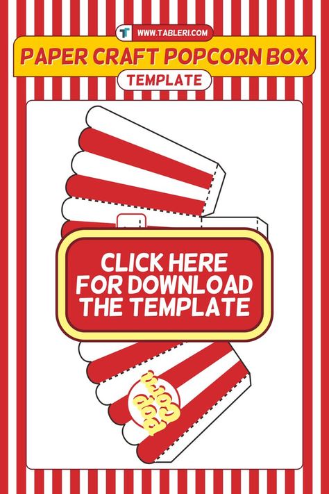 Watching movie is alway acompany by popcorn! Watch this video to make paper craft popcorn box! Click this pin to download the template. Free Printable Popcorn Boxes, How To Make Popcorn In A Paper Bag, Popcorn Box Template Printable Free, Popcorn Cups Diy, How To Make A Popcorn Box Out Of Paper, Popcorn Paper Crafts, Popcorn Bucket Template Free Printables, Popcorn Containers Diy, Popcorn Bucket Printable