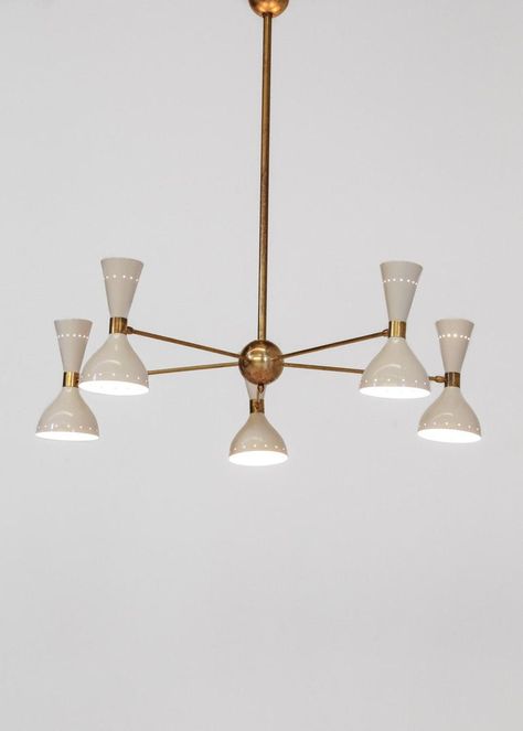 Modern Italian Chandelier, Stilnovo Style "Pita" 5 arms For Sale at 1stDibs Industrial Homes, Stilnovo Chandelier, Scandinavian Chandelier, Metal Lamp Shade, Mid Century Chandelier, Beach House Kitchens, Kitchen Design Open, Mid Century Modern Lighting, Italian Chandelier