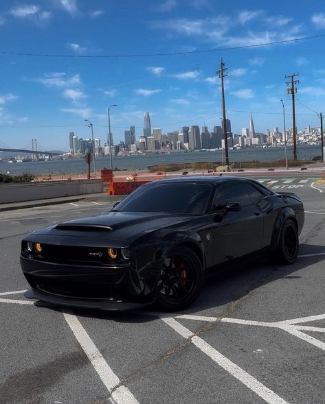 All Black Dodge Challenger, All Black Challenger, Dodge Challenger Colors, Black Dodge Charger Aesthetic, Really Nice Cars, Hellcat Srt Challenger, Doge Challenger Black, Matte Black Hellcat, Matte Black Dodge Challenger