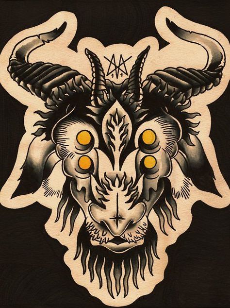 goat head tattoo ideas | Goats Head Tattoo Baphomet Stomach Tattoo, 3 Eyed Goat Tattoo, Goat Head Tattoo Traditional, Goats Head Tattoo, Baphomet Traditional Tattoo, Goat Stomach Tattoo, Goat Head Tattoo Satanic, Goat Eye Tattoo, Baphomet Head Tattoo