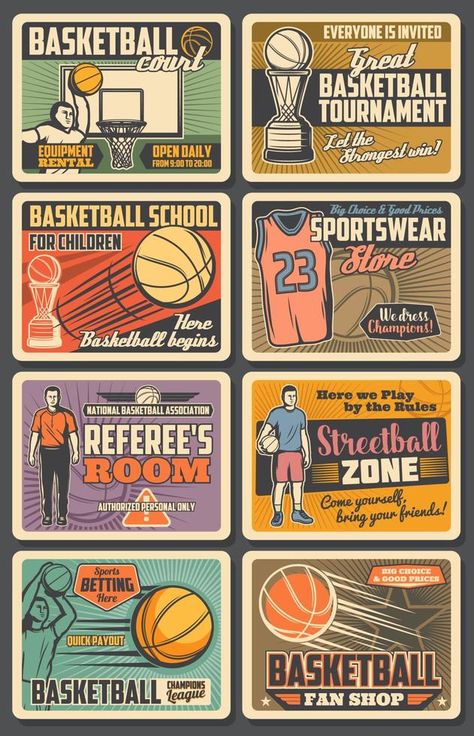 Basketball players vector retro vintage posters Basketball Graphic Design Illustrations, Vintage Sport Poster, Intrams Poster, Retro Ads Poster, Retro Sports Poster, Retro Sports Aesthetic, College Poster Design, Poster Basket, Sport Design Graphic
