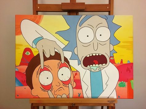 Rick And Morty Painting Easy Canvas, Rick And Morty Wall Painting, Rick And Morty Art Ideas, Rick And Morty Acrylic Painting, Rick And Morty Painting Acrylic, Easy Rick And Morty Painting, Rick And Morty Art Canvas, Rick And Morty Paintings, Rick And Morty Nails Acrylic